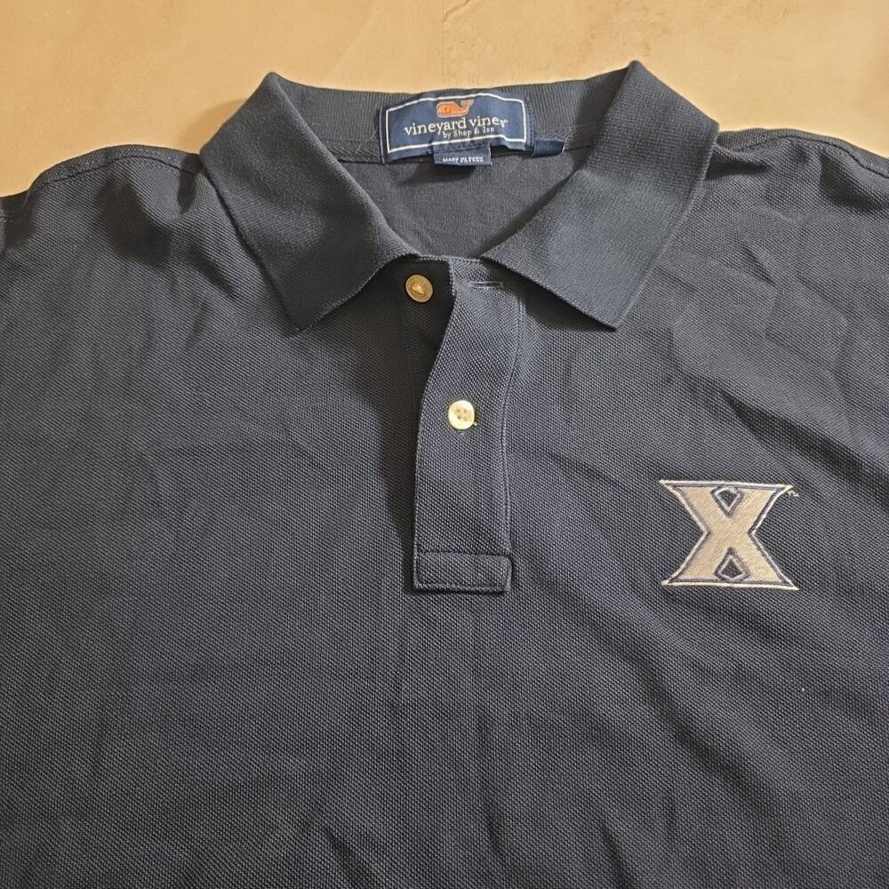 NCAA Xavier University Logo Men's Large Blue Polo Shirt Vineyard Vines Pique